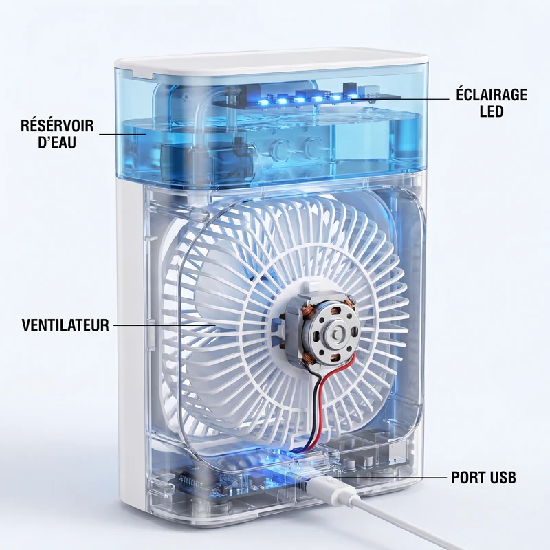 Ventilateur Climatiseur 3 en 1 Humidificateur - Canicule été