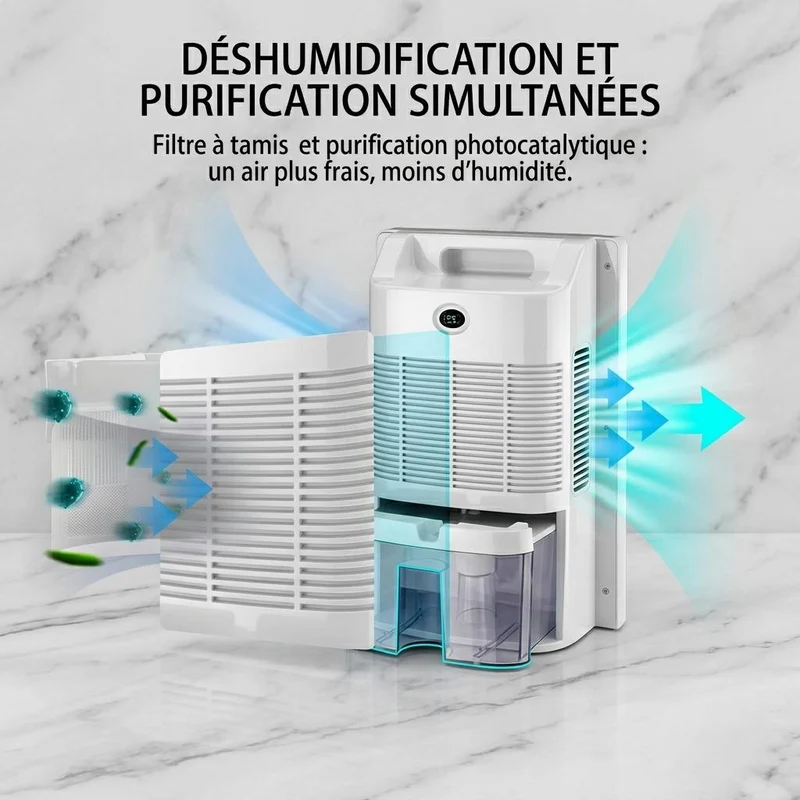 Déshumidificateur et Purificateur d'Air Intelligent 2-en-1 – Silencieux