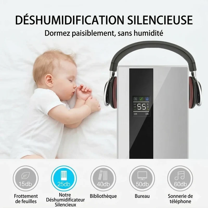 Déshumidificateur et Purificateur d'Air Intelligent 2-en-1 – Silencieux