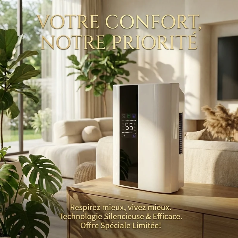 Déshumidificateur et Purificateur d'Air Intelligent 2-en-1 – Silencieux