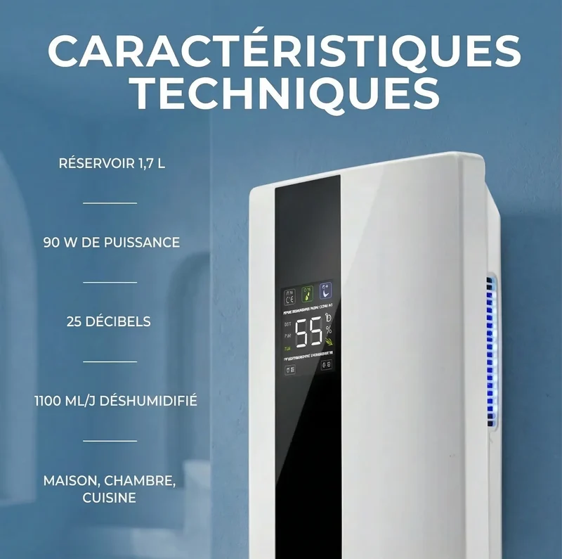 Déshumidificateur et Purificateur d'Air Intelligent 2-en-1 – Silencieux