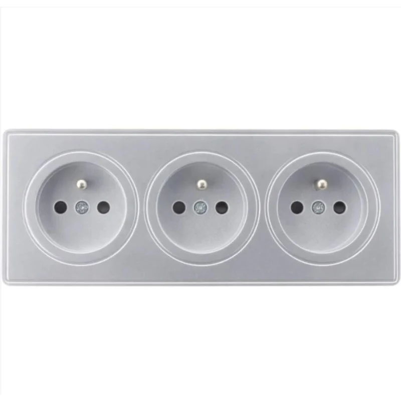 Triple prise câblée en saillie + plaque - Argent - Kalya - Zenitech