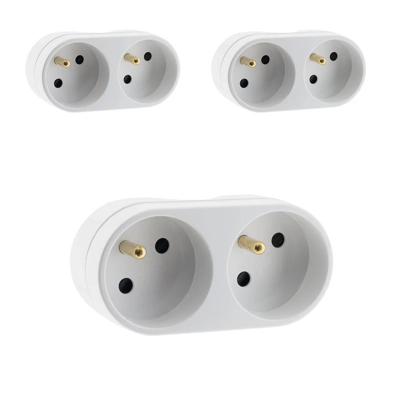 Lot de 3 multiprises biplites pour façade 16A - Blanc - Zenitech