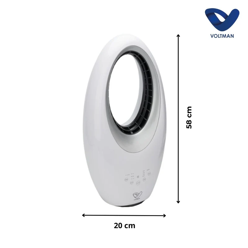 Ventilateur colonne Blanc silencieux et oscillant - 60W - Télécommande 3 vitesses - Voltman
