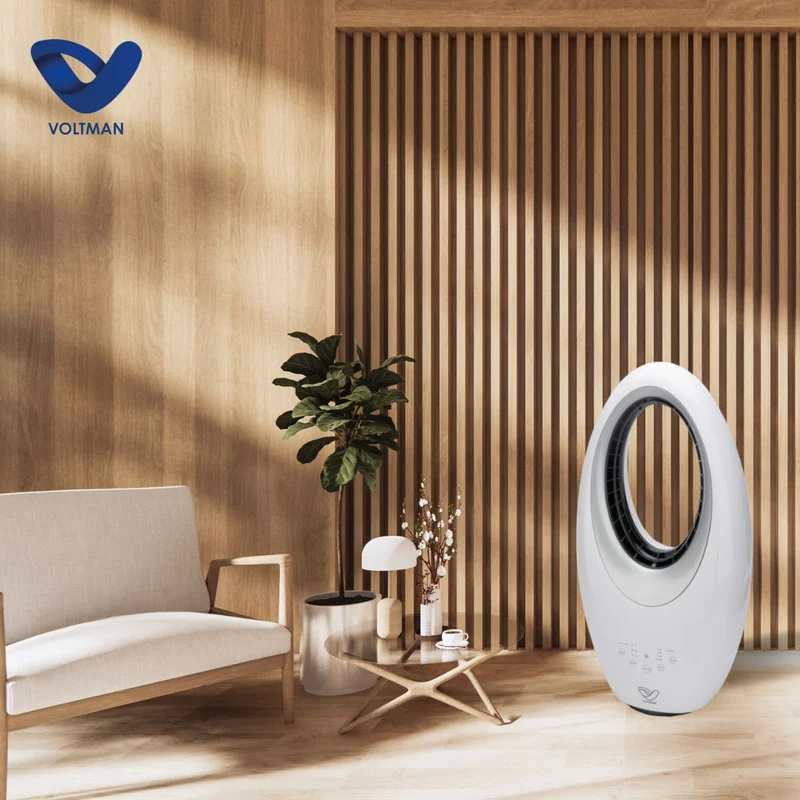 Ventilateur colonne Blanc silencieux et oscillant - 60W - Télécommande 3 vitesses - Voltman