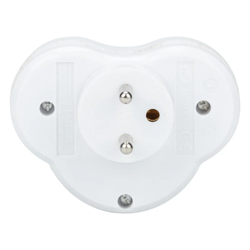 Multiprise biplite 16A + interrupteur façade - Blanc - Zenitech